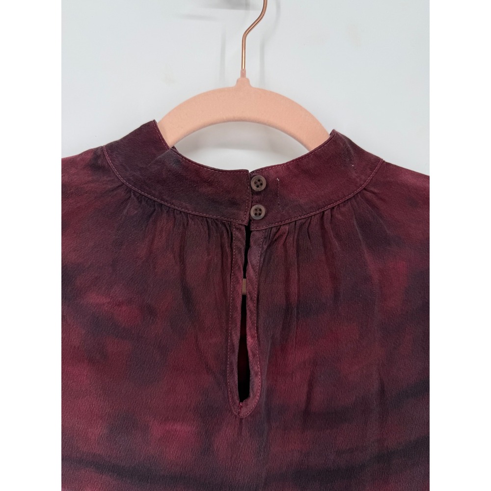 Cloth & Stone Blouse Women Small Burgundy Tie-Dye Mock Neck Bella Dahl Artsy - Picture 5 of 9